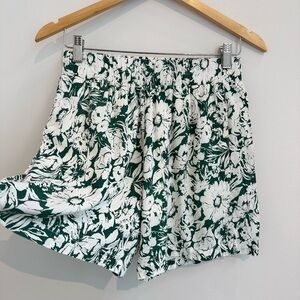 Green And White Floral Shorts